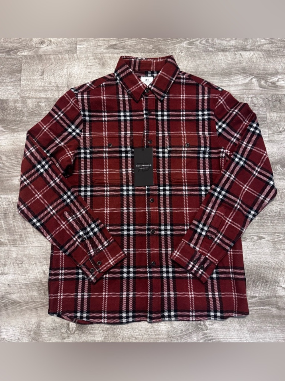 7 Diamonds Generation 4 Way Stretch Nwt Plaid Flannel Button Down Rust Mens Sz M